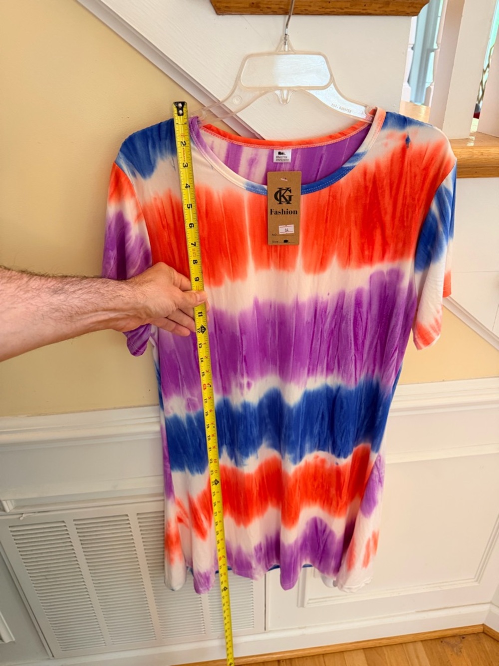 NEW Size Large "GK" Fashion Tie-Dye Short Sleeve DRESS Orange, Purple & Blue NEW - Picture 4 of 5